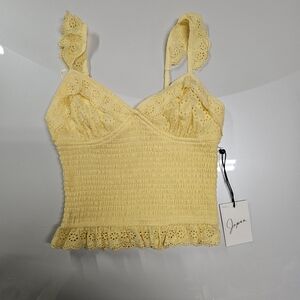Yellow Lace Smocked Top